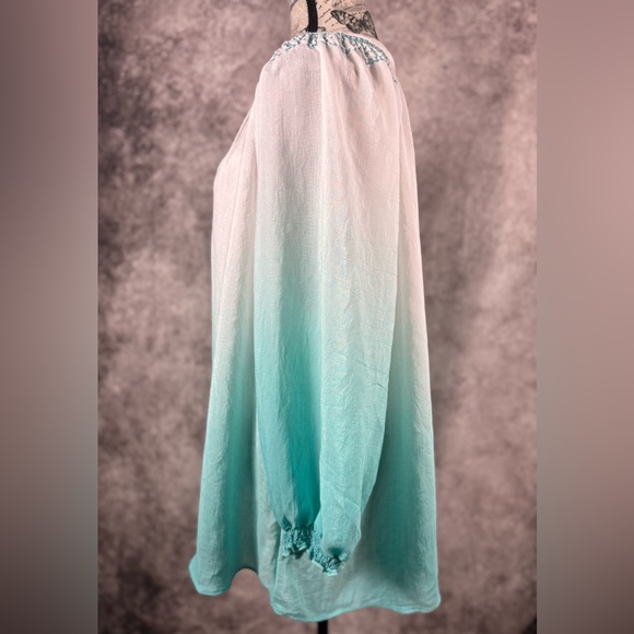Fyve Ombre Teal White Button-Down Shirt Women size 3X - Picture 5 of 10
